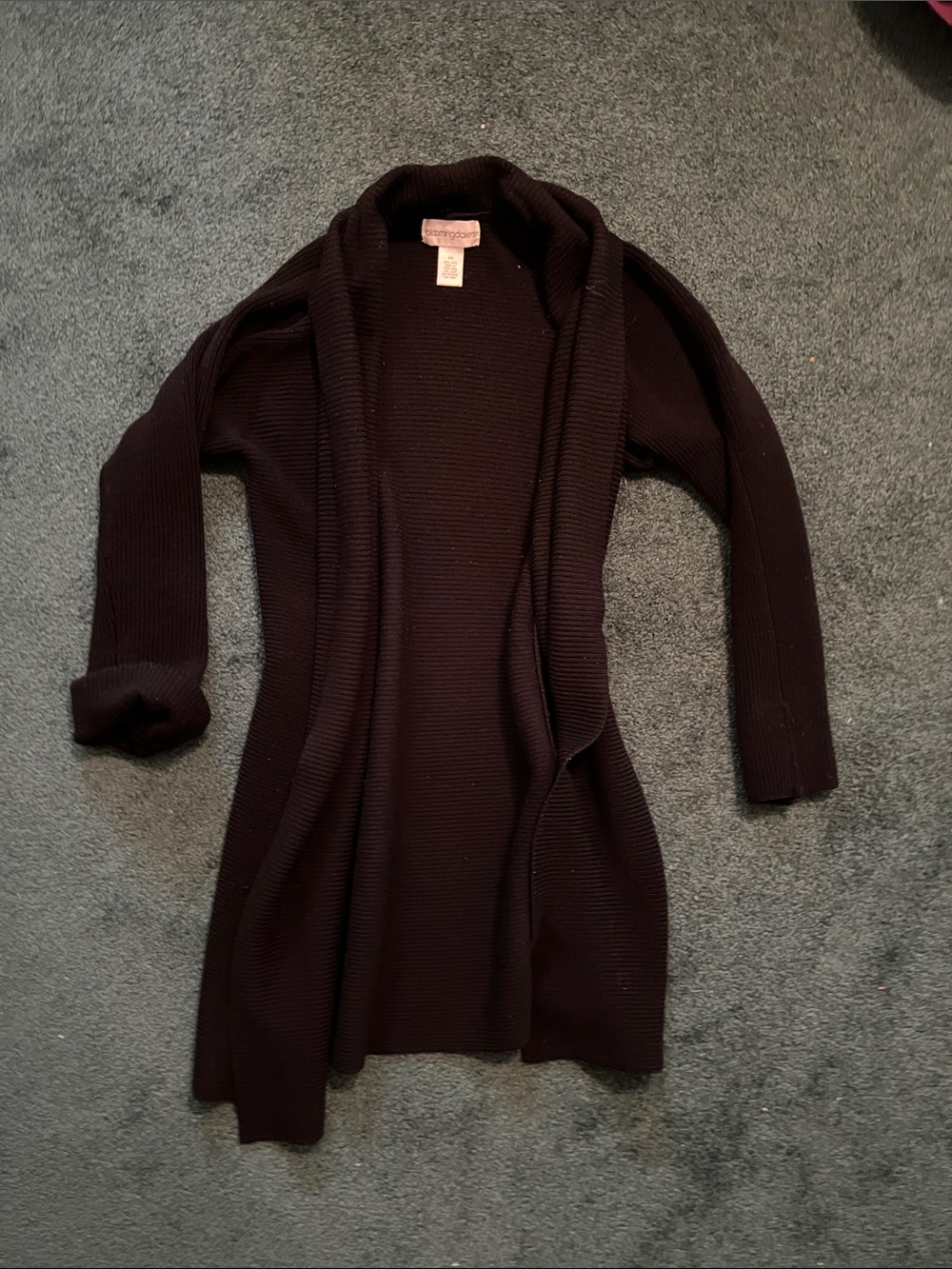 Long Open-Front Black Ribbed Sweater Cardigan - Bloomingdale’s, 100% wool